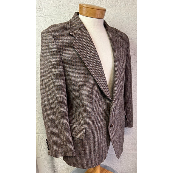 Vintage Harris Tweed Sport Coat Men's 42 Brown Herringbone Scottish Wool Jacket - Picture 6 of 12